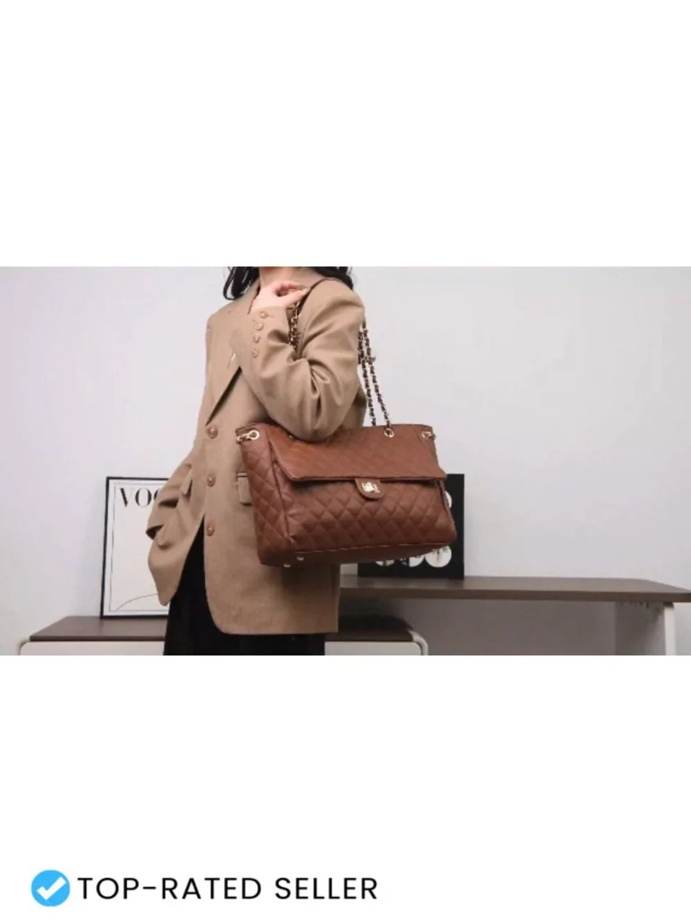 Quilted Satchel Tote Bag with Leather Crossbody Strap for Women Work Travel